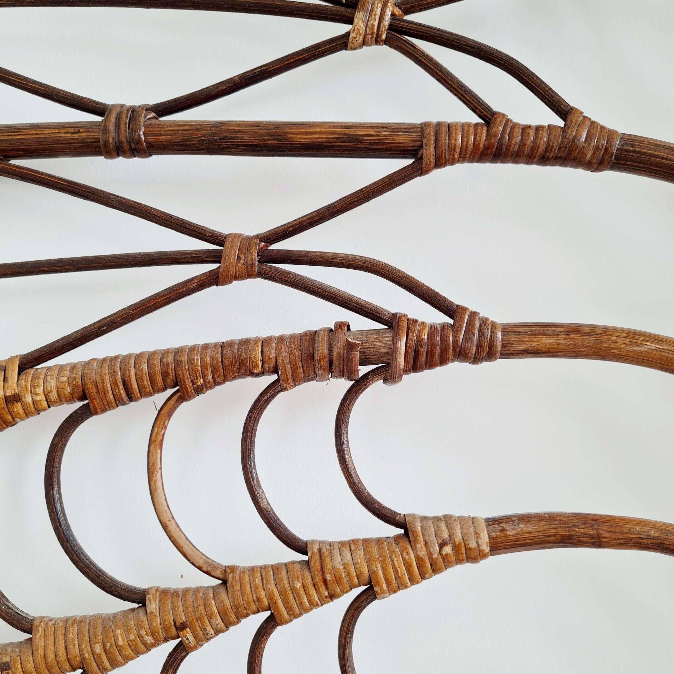 Antique peacock rattan headboard