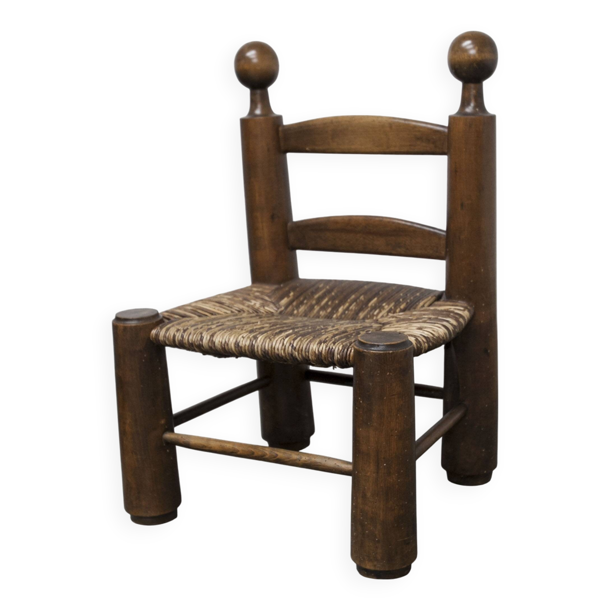 Brutalist children's chair by Charles Doudouyt 1960 oak and wicker