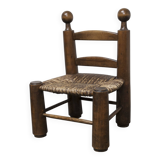 Brutalist children's chair by Charles Doudouyt 1960 oak and wicker