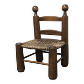 Brutalist children's chair by Charles Doudouyt 1960 oak and wicker