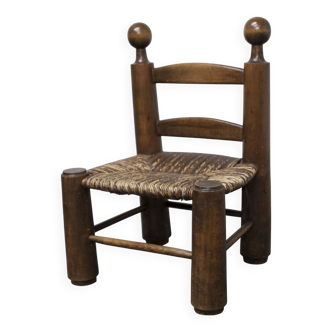 Chaise enfant 1960 chêne et osier