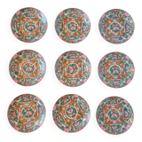Set of 9 Macau porcelain bread or pasta plates, hand-painted
