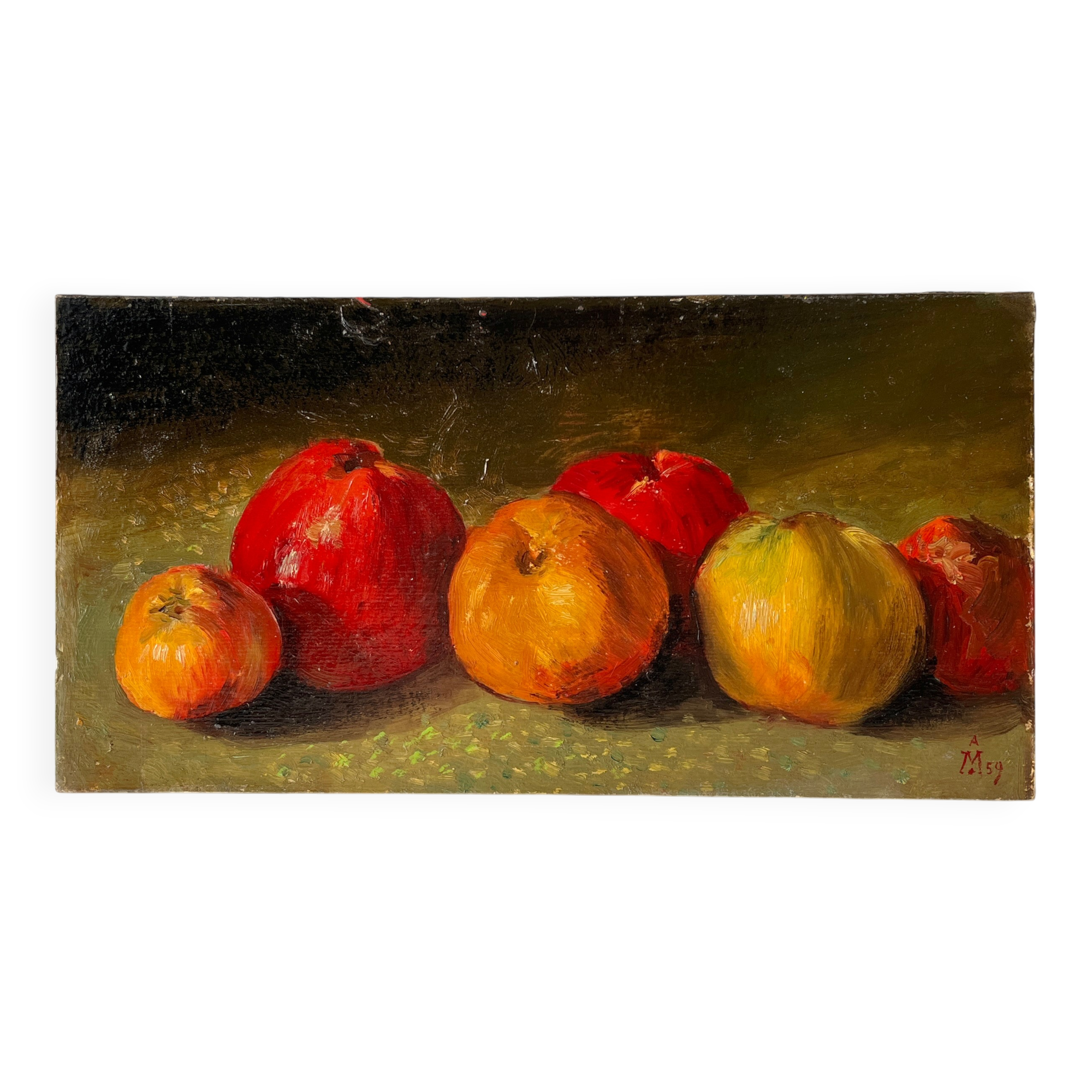 Authentic still life with apples circa 1959, oil painting