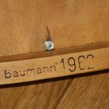 5 baumann chairs with large backs in black faux leather.