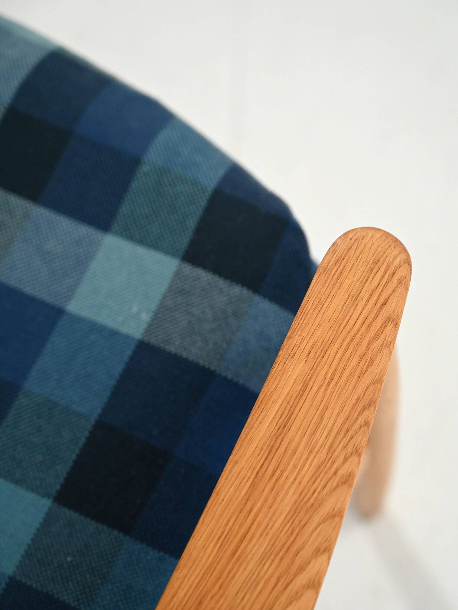 Scandinavian oak and blue wool armchair