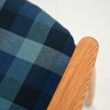 Scandinavian oak and blue wool armchair