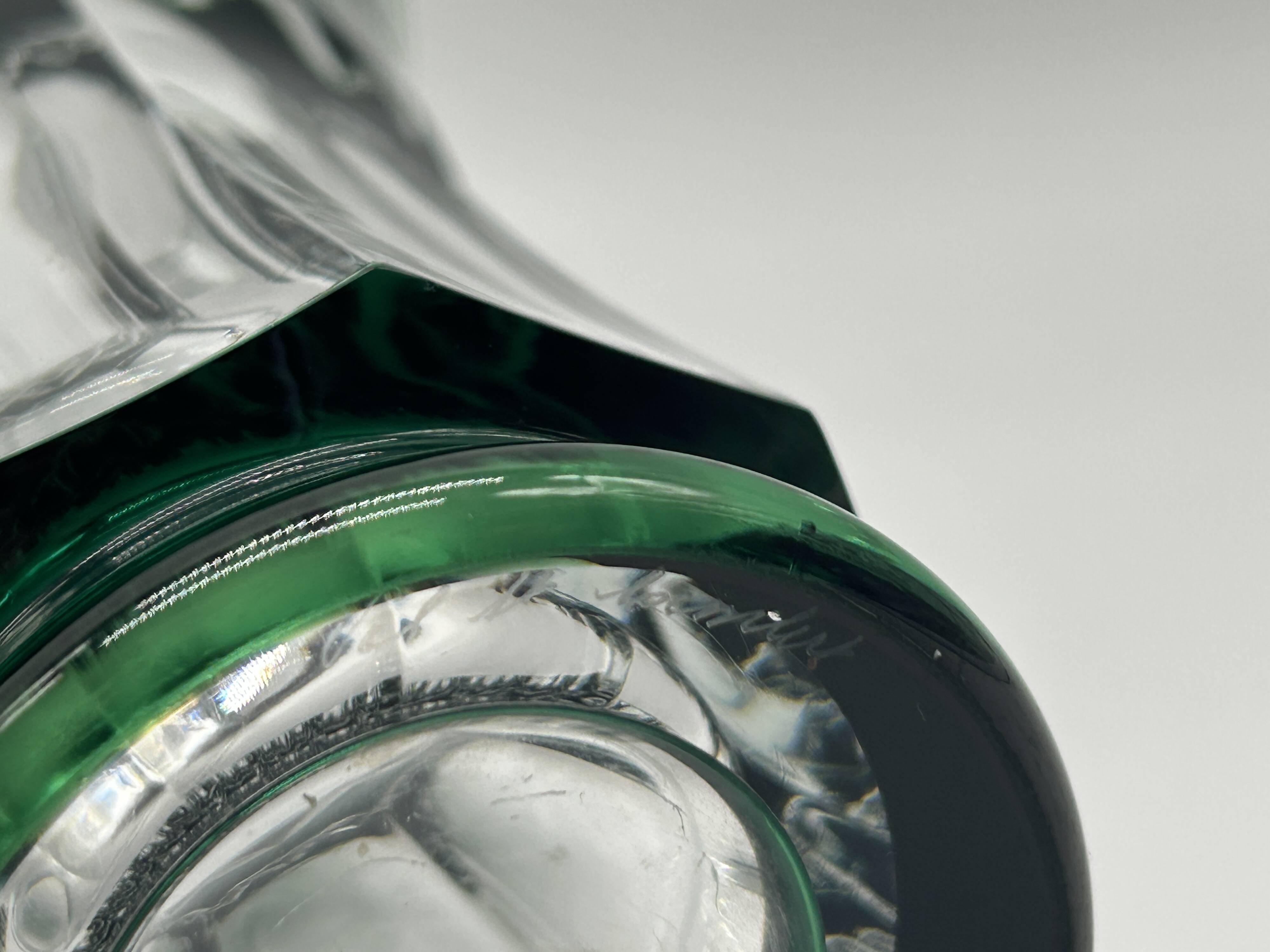 Cut and lined green crystal vase from Val Saint-Lambert