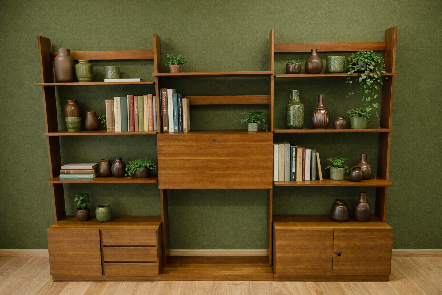 1960s Teak Composable Wall Shelf Library
