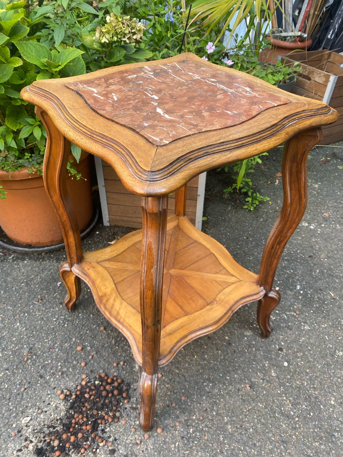 Sellette marbre et marqueterie