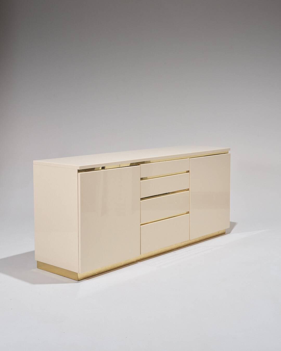 Lacquered Wood and Brass Sideboard, 1970s