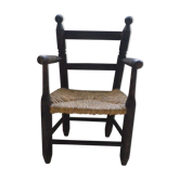 Fauteuil enfant en bois et paille tressée des années 1970/1980