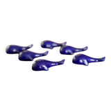 set of 6 vintage ceramic knife rests - blue whale shape