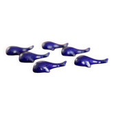 set of 6 vintage ceramic knife rests - blue whale shape