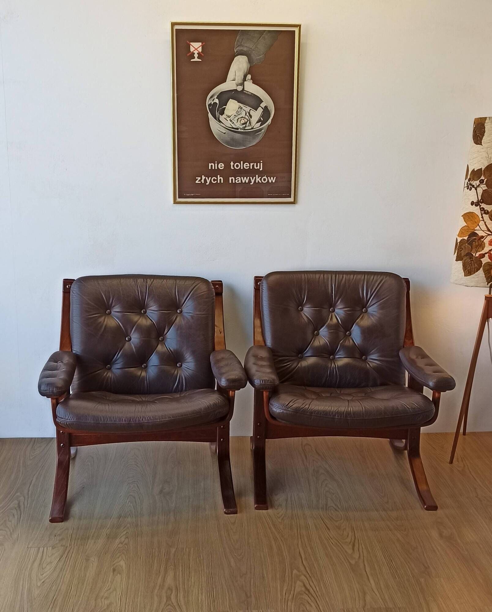 Norwegian Easy Chairs in Leather by Jon Hjortdal, Velledalen. Set of 2.