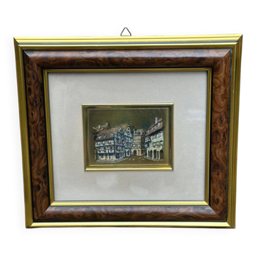 Tableau ancien chromolithographie en relief, années 70
