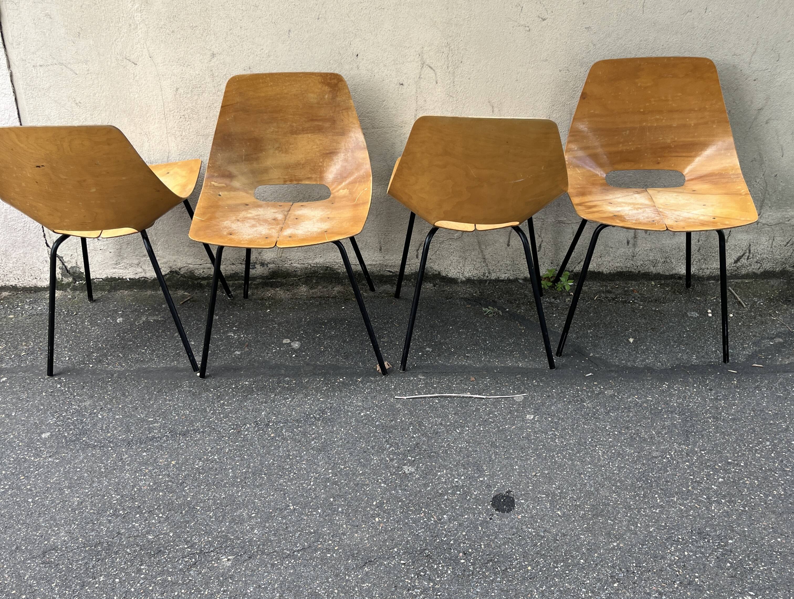 Tonneau chair by Pierre Guariche for Steiner - set of 4 pieces