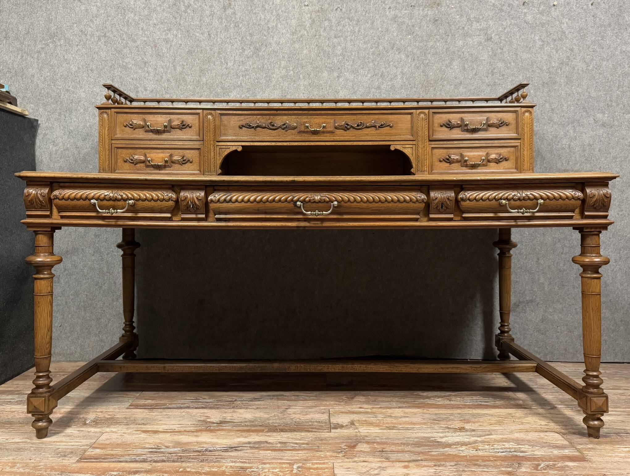 Renaissance style desk in solid oak circa 1850