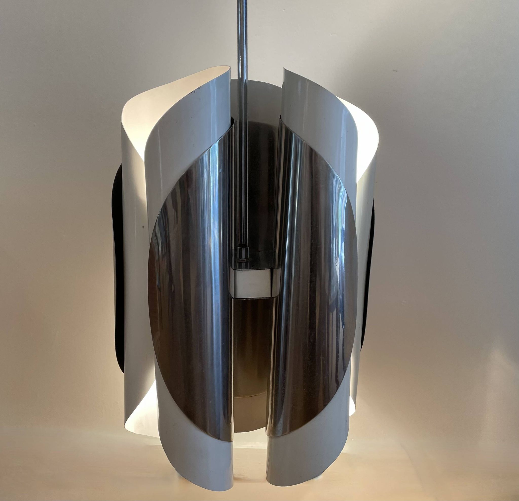 Chrome and bakelite pendant light, Italy, 1970s.