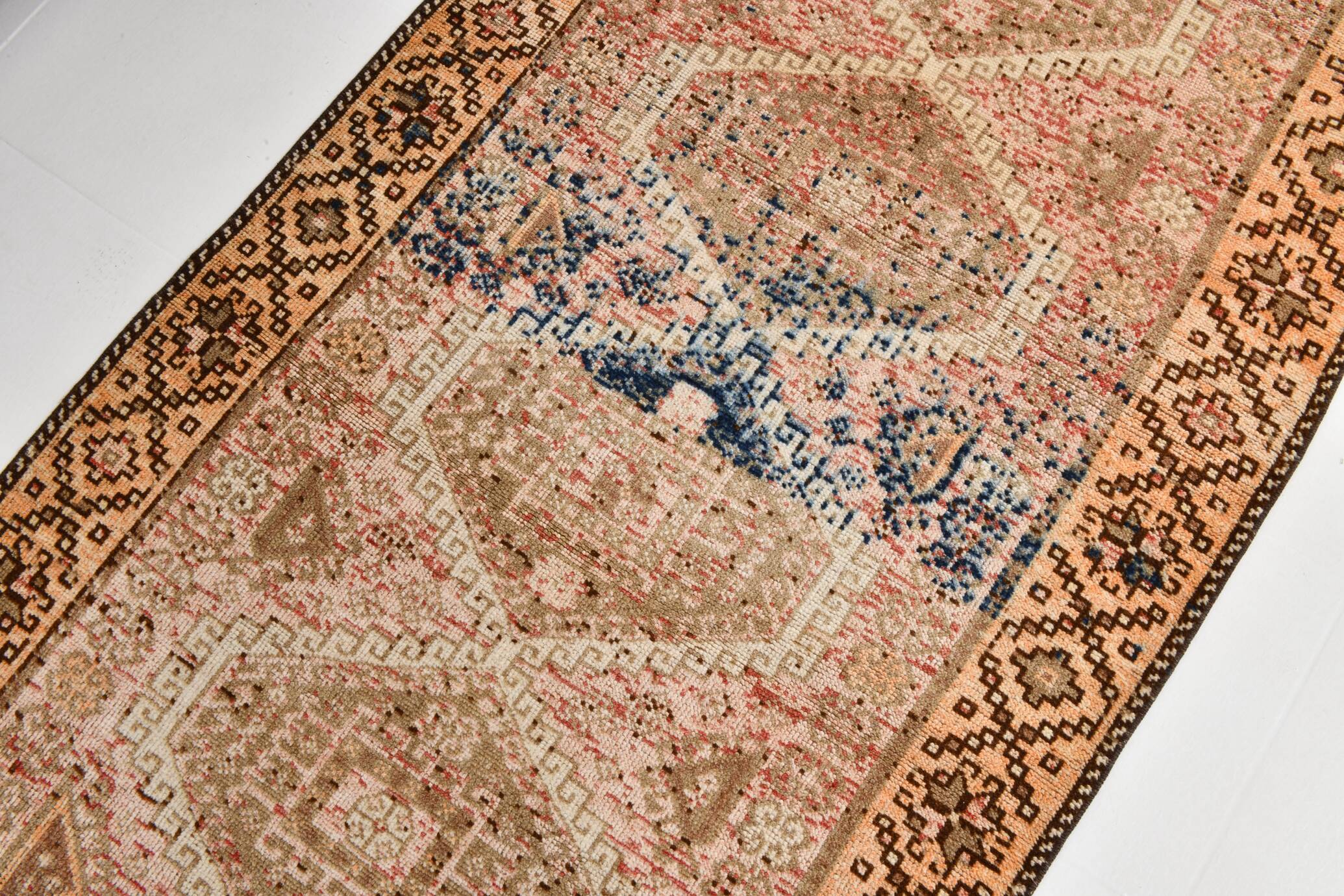 4x8 Brown Cream Geometric Vintage Rug, 112x241Cm
