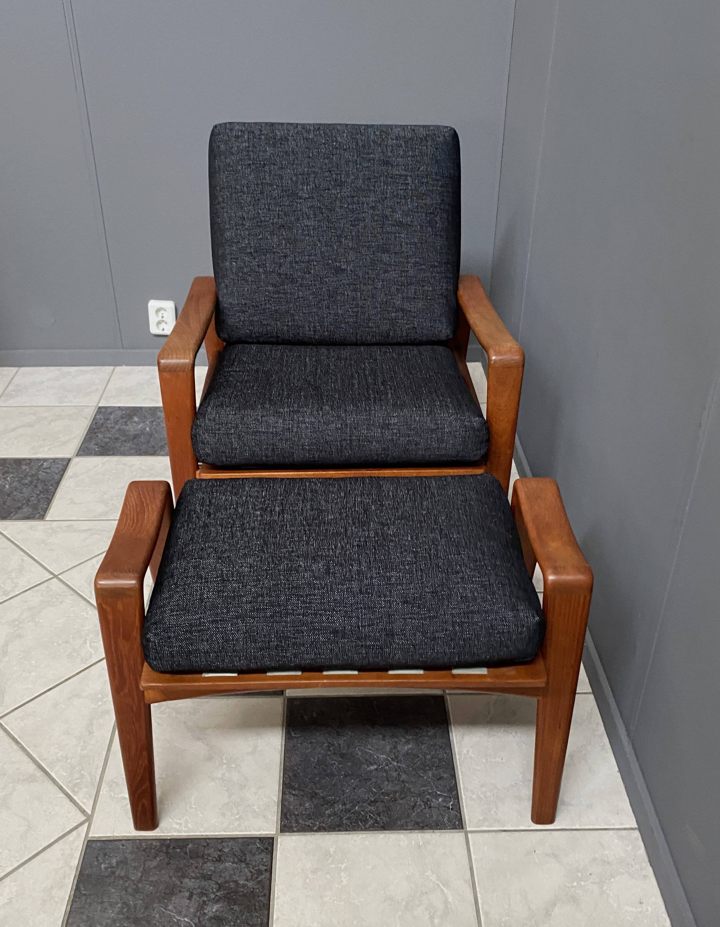 Arne Wahl Iversen Danish Teak chair for Komfort Denmark with Ottoman 1960s