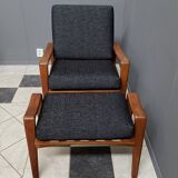 Arne Wahl Iversen Danish Teak chair for Komfort Denmark with Ottoman 1960s