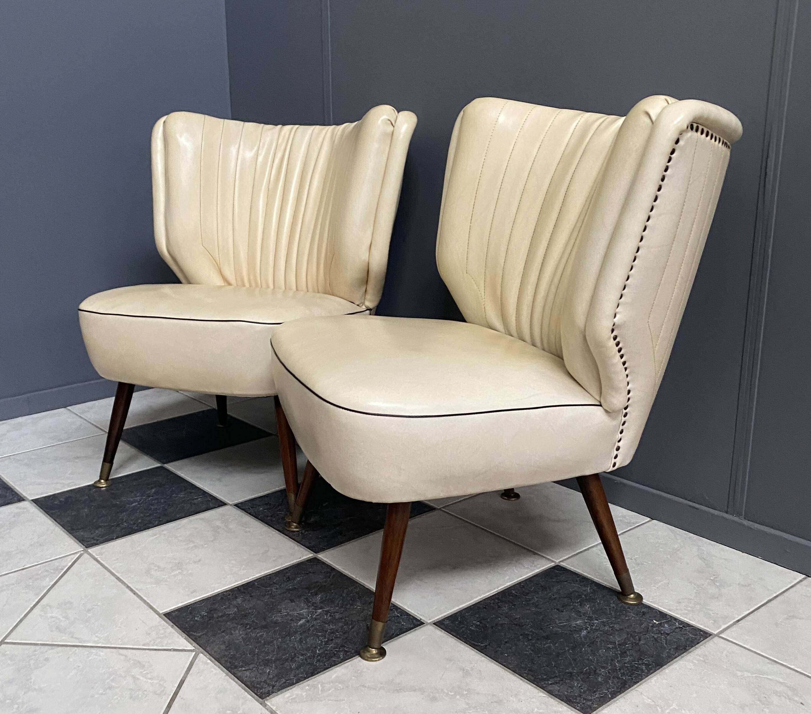 2 white leatherette Cocktail chairs 1960s