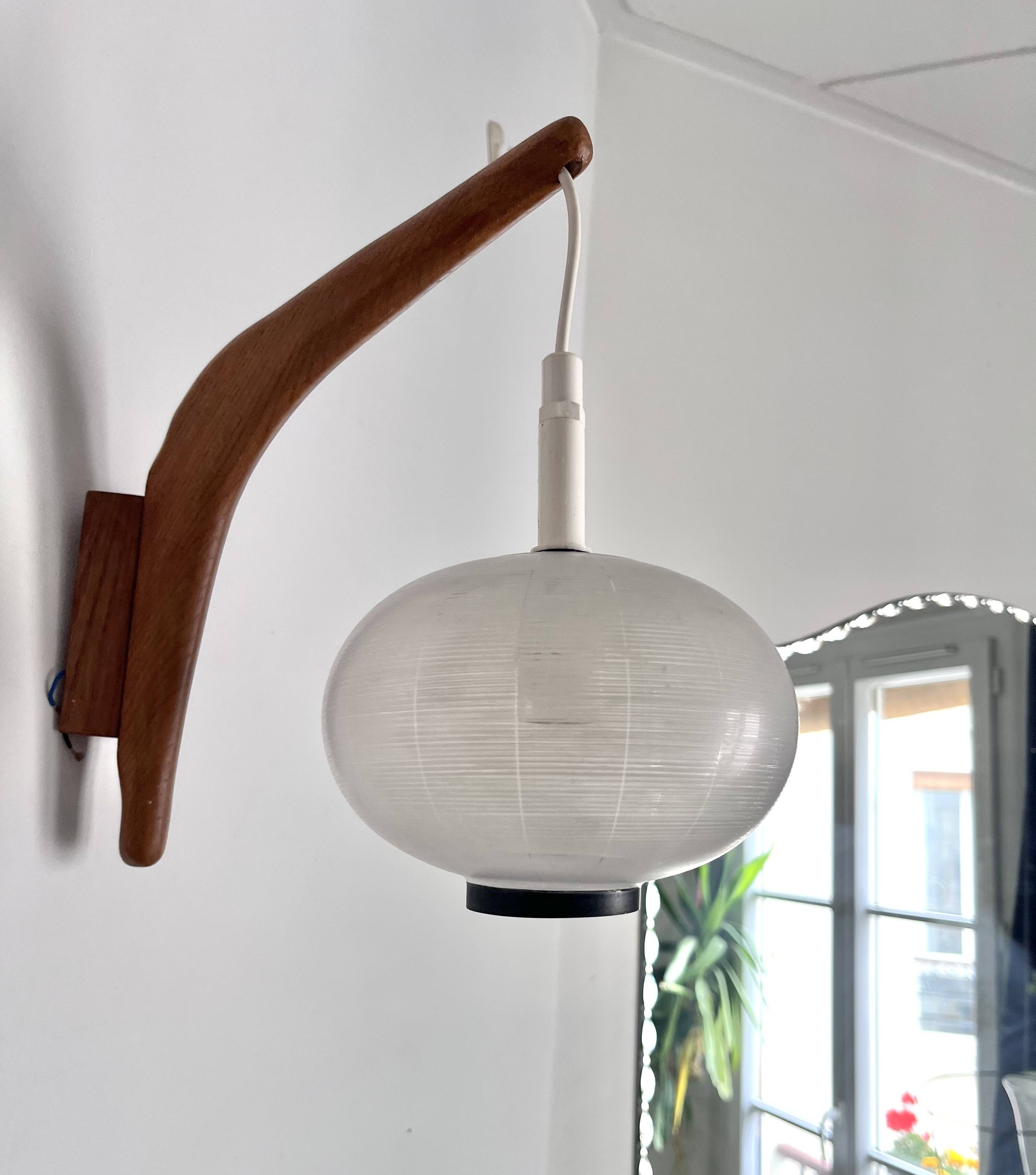 Scandinavian teak opaline wall light