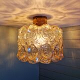 Brass and amber textured glass ceiling light, design by Helena Tynell, Limburg.