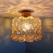 Brass and amber textured glass ceiling light, design by Helena Tynell, Limburg.