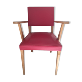 Fauteuil avec accoudoirs skaï rouge années 50