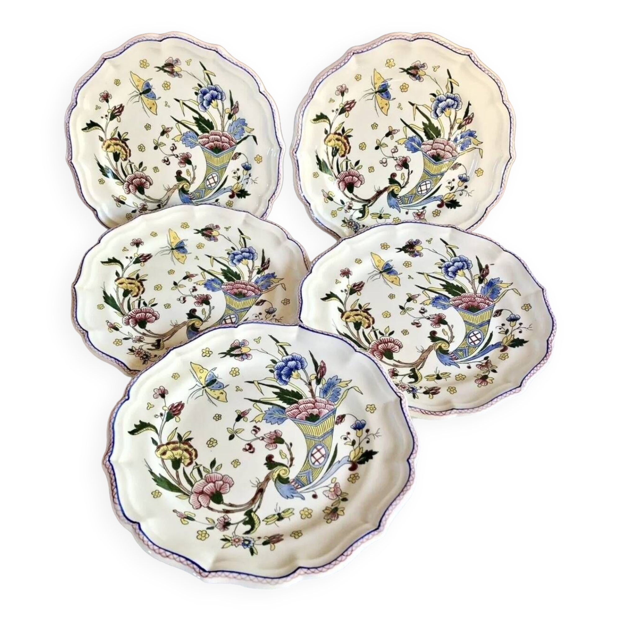 5 Gien dessert plates cornucopia decor 1960 1971