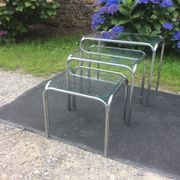 Vintage trundle tables in chrome tubular steel and glass