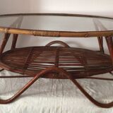 Vintage rattan oval-shaped coffee table