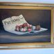 Old painting still life strawberries and diary of F. Vernet