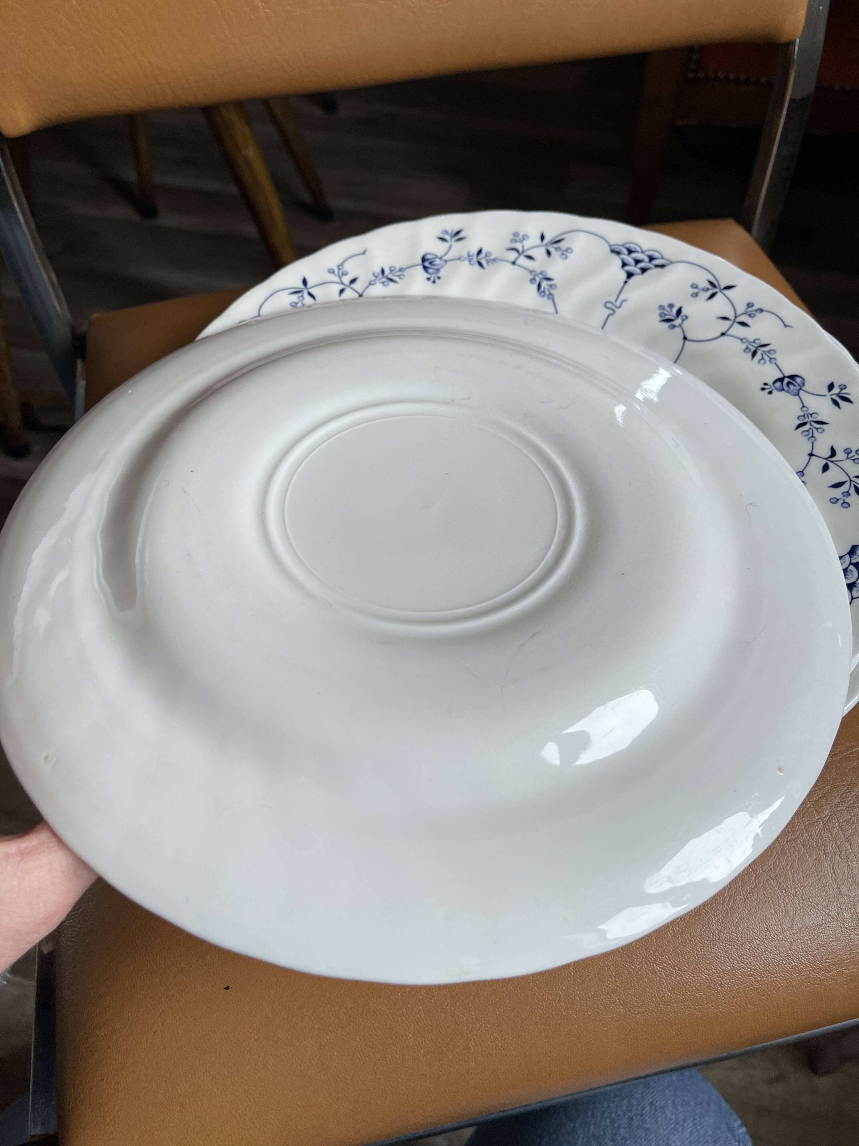 5 Large earthenware plates with blue flowers