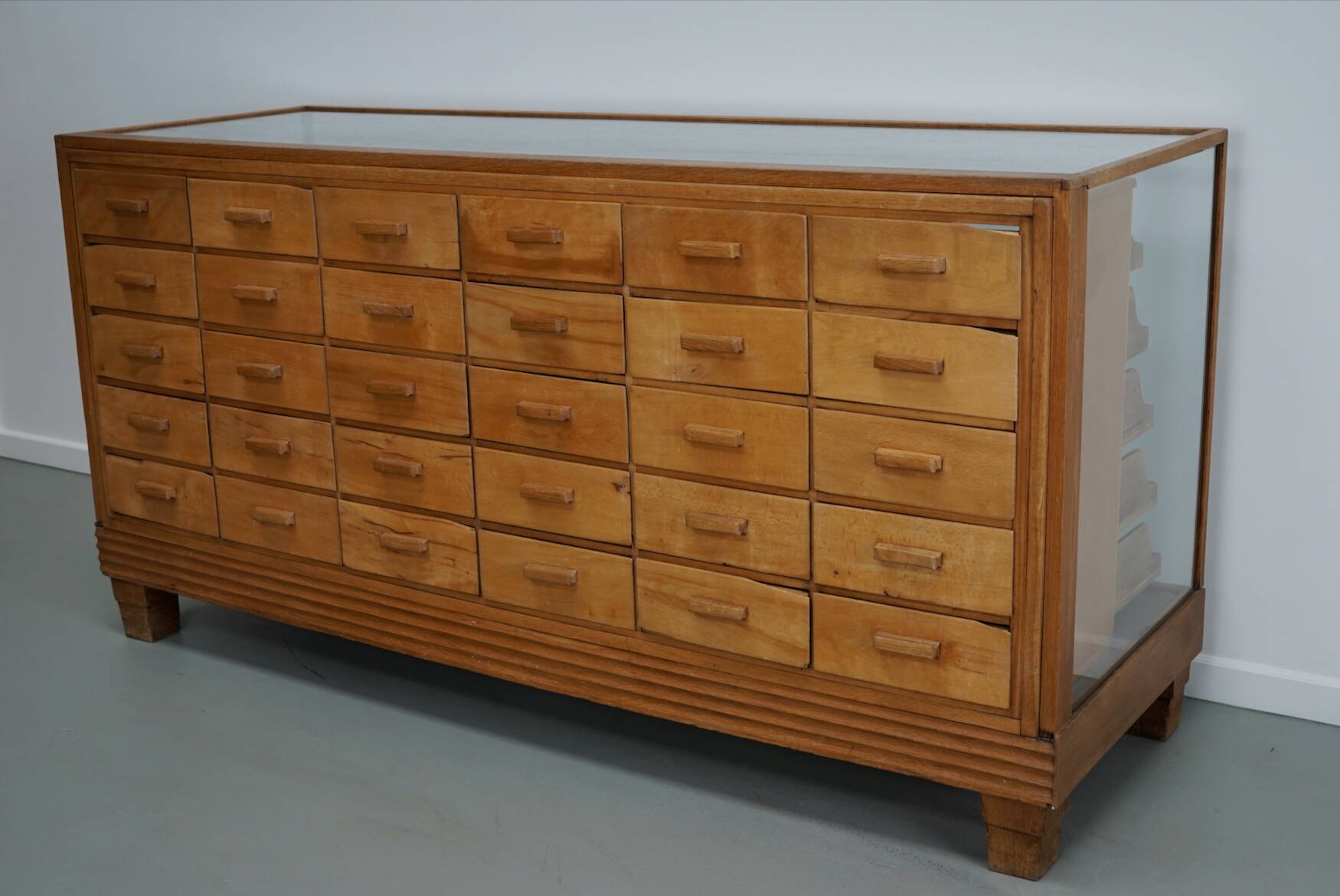 Antique British maple & oak haberdashery cabinet or shop counter, 1930s