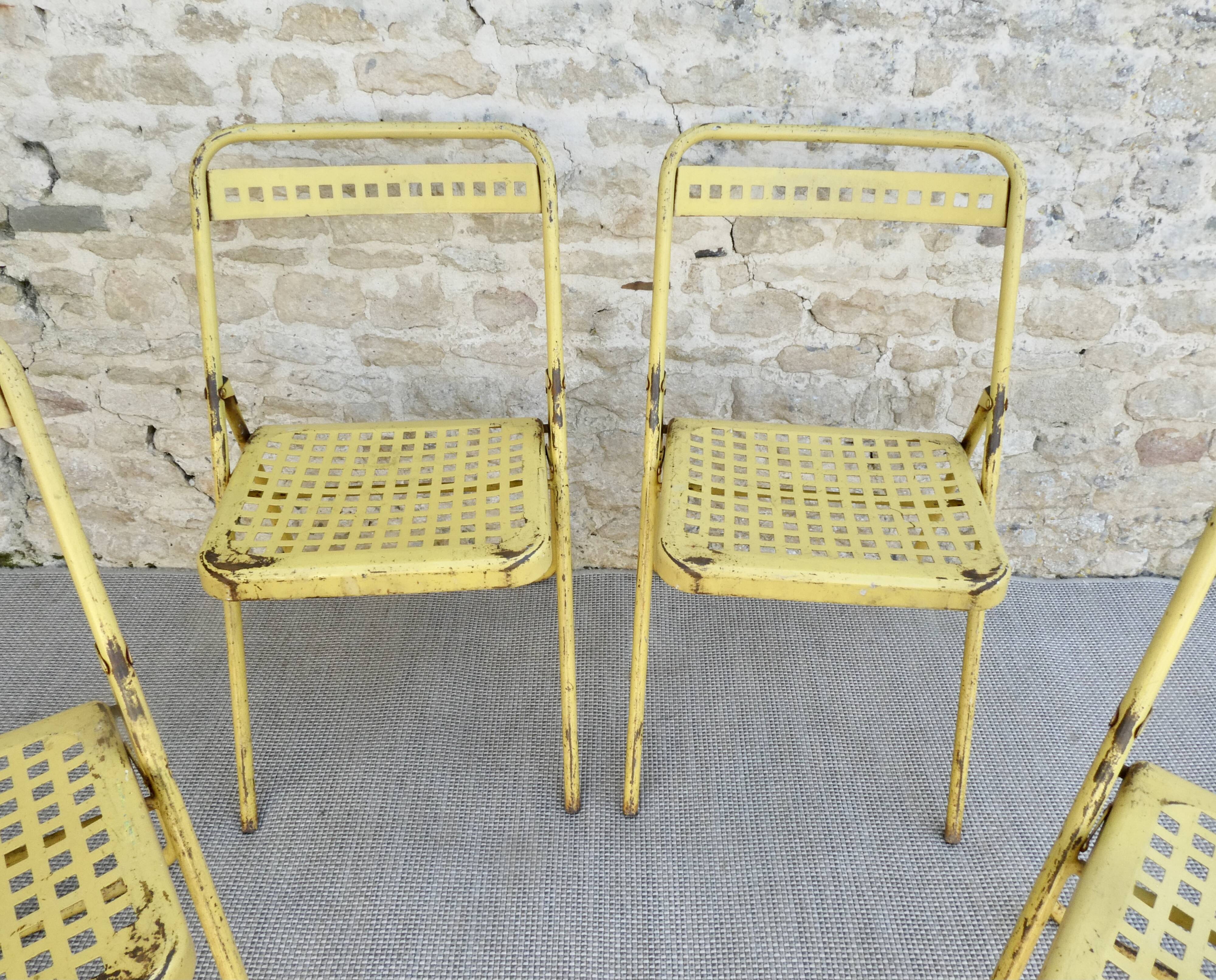 4 folding chairs in Plichaise metal from the Souvignet brand, 60s