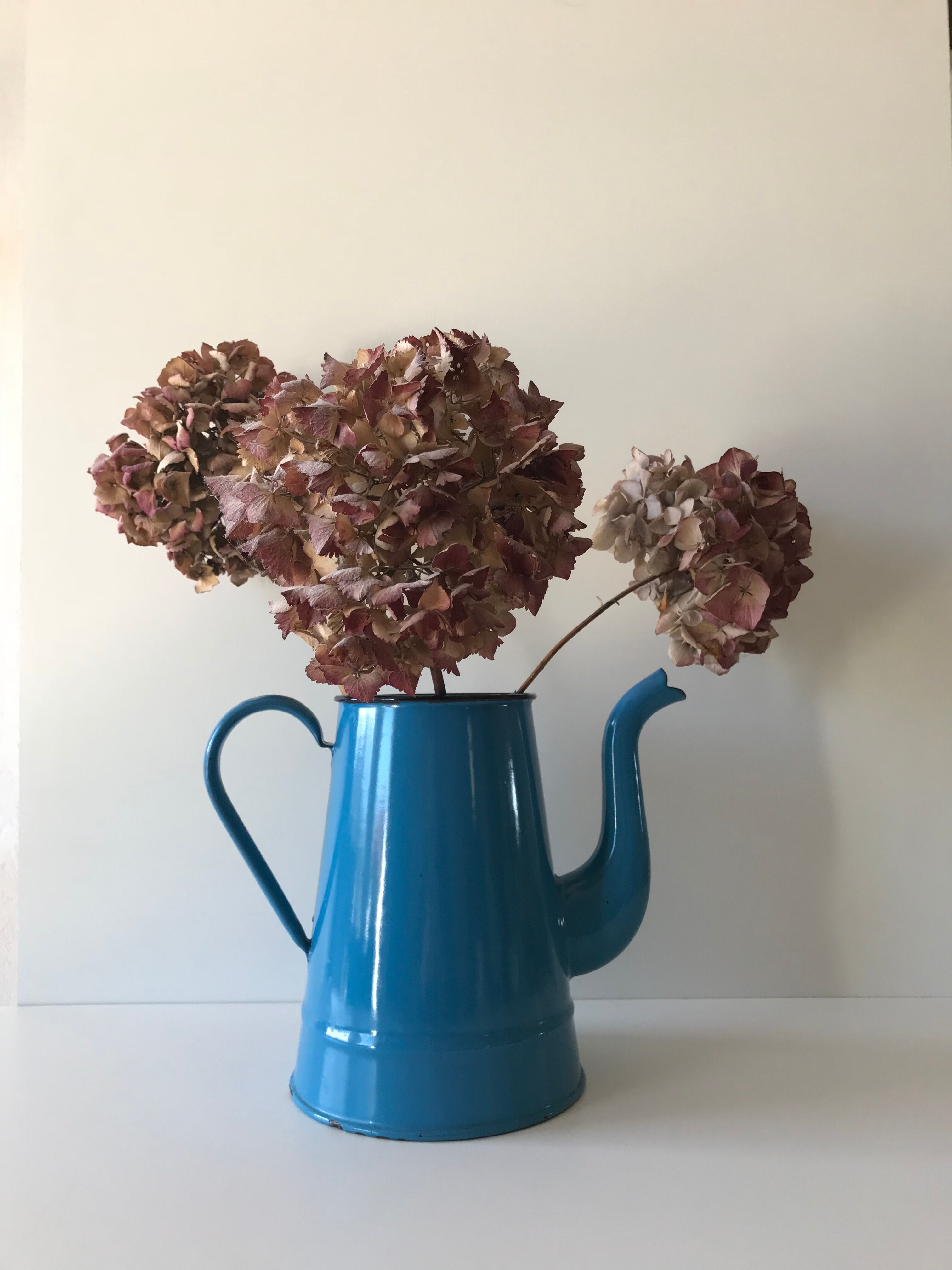 Blue enamel teapot