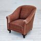 Fauteuil danois des années 1960, velours d'ameublement rose saumon, pieds en frêne.