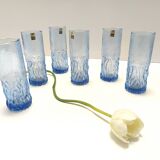 Postmodern Set of Six Blue Crystal Handmade Drinking Glasses