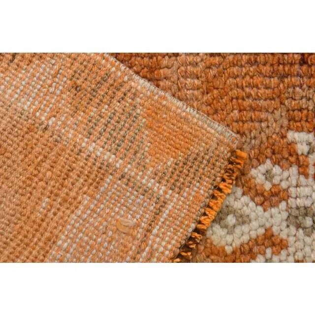 Vintage Turkish hand-knotted wool cotton orange runner rug 83x388