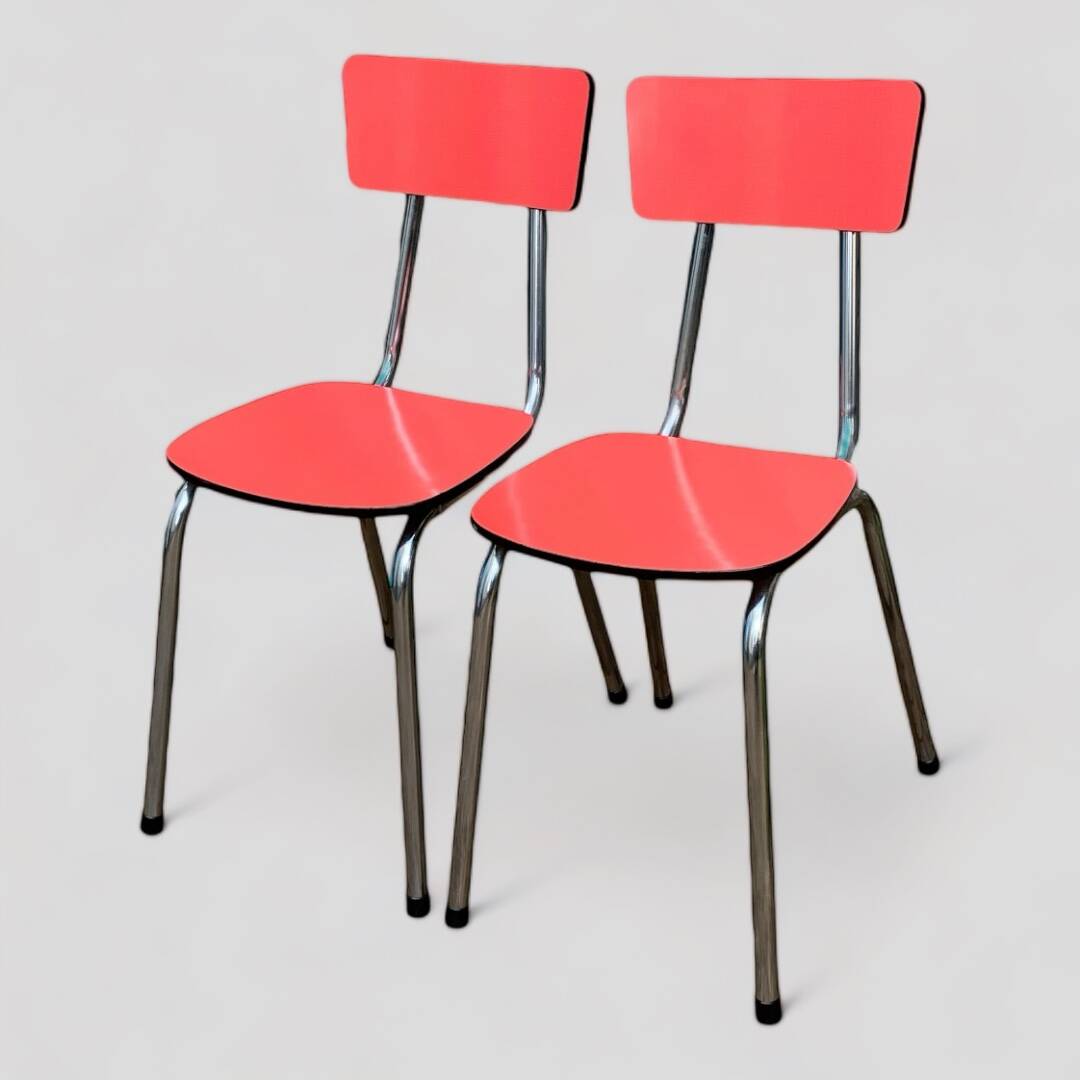 Pair of red Formica chairs Roc 1960