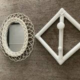 Rattan entrance set with mirror and 2 coat hooks.