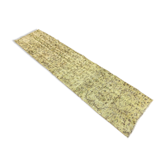 Distressed Turkish Narrow Runner 267x63 cm wool Vintage rug, Overdyed Yellow