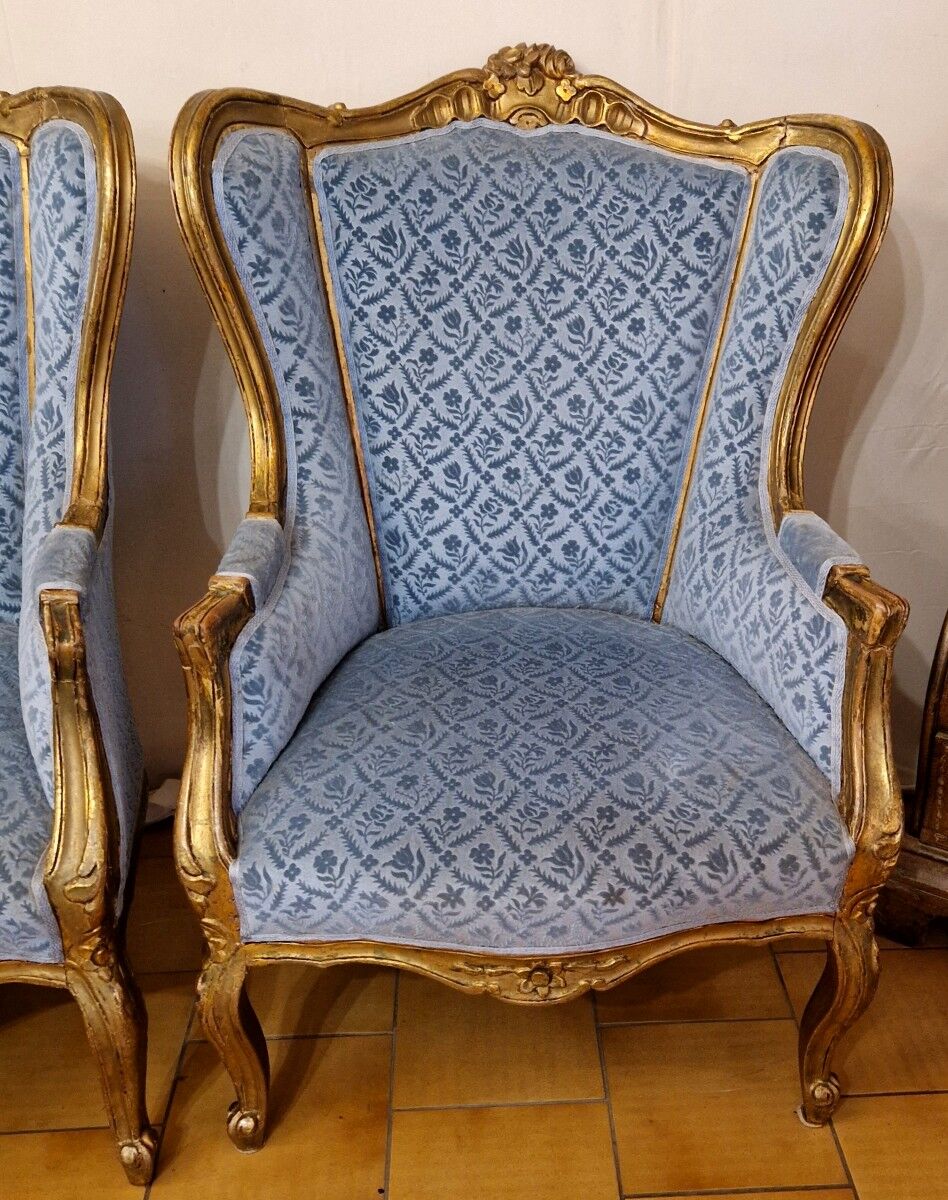 Paire De Fauteuils "Bergère" En Bois Doré de Style Louis XV