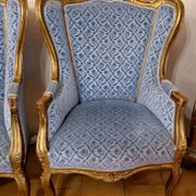 Pair of "Bergère" Armchairs in Gilded Wood in Louis XV Style