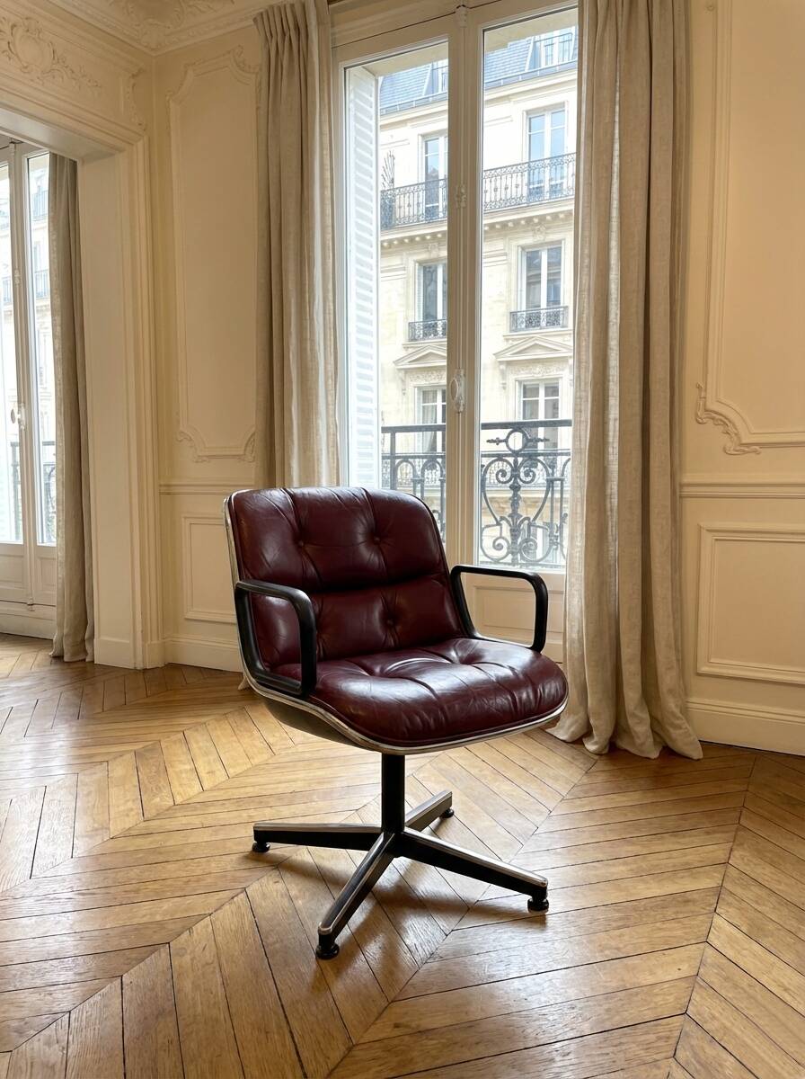 Pair of Executive Armchairs Charles Pollock Knoll Burgundy Leather 1970