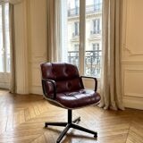 Pair of Executive Armchairs Charles Pollock Knoll Burgundy Leather 1970