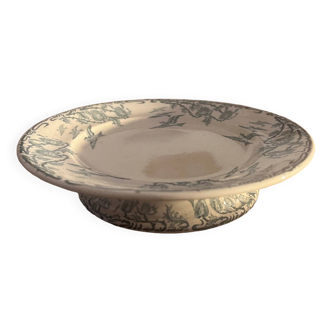Longwy earthenware cake plate with shower foot and thistle decoration "Richelieu"