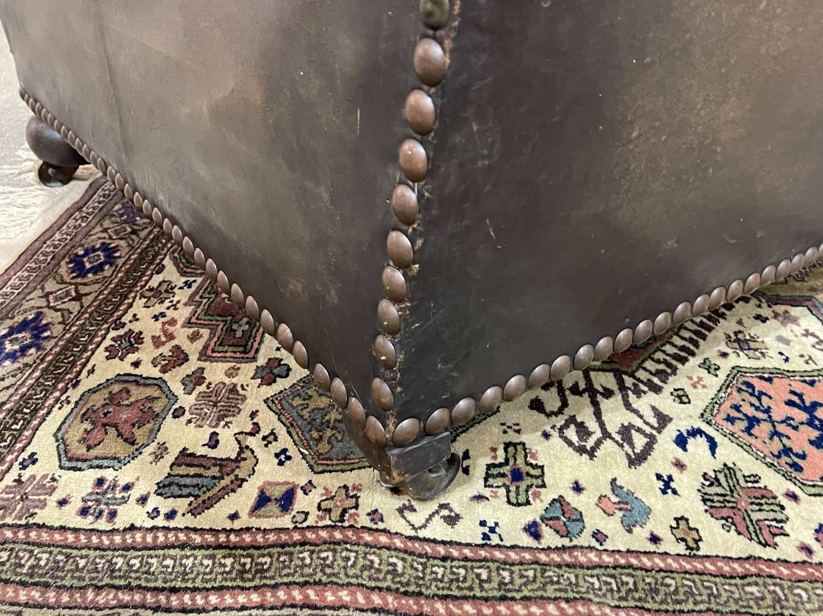 Early 20th century leather club sofa - seat and back in modern fabric